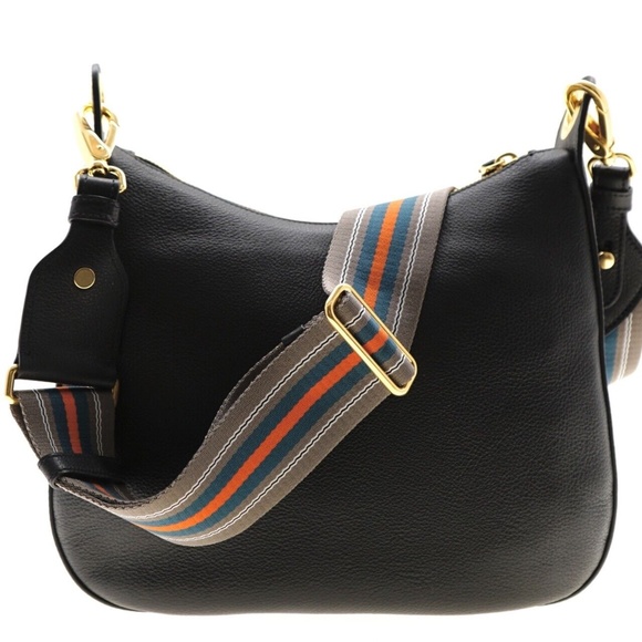 Prada Hobo Web Strap Shoulder Bag Black Leather New - Picture 3 of 5